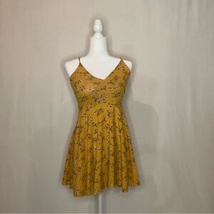 Forever 21 Floral Mustard Yellow Adjustable Straps Sun Dress Sz Small